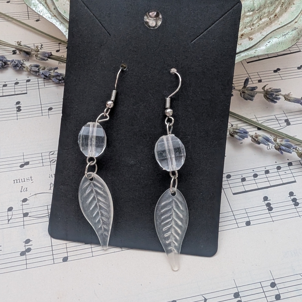 Clear Acrylic Leaf Drop Earrings